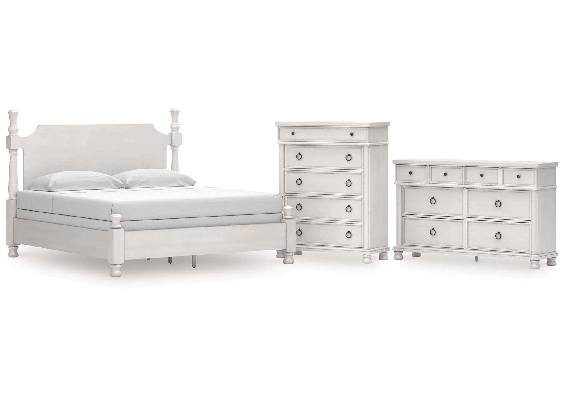 Chadworth King Poster Bed, Dresser and Chest