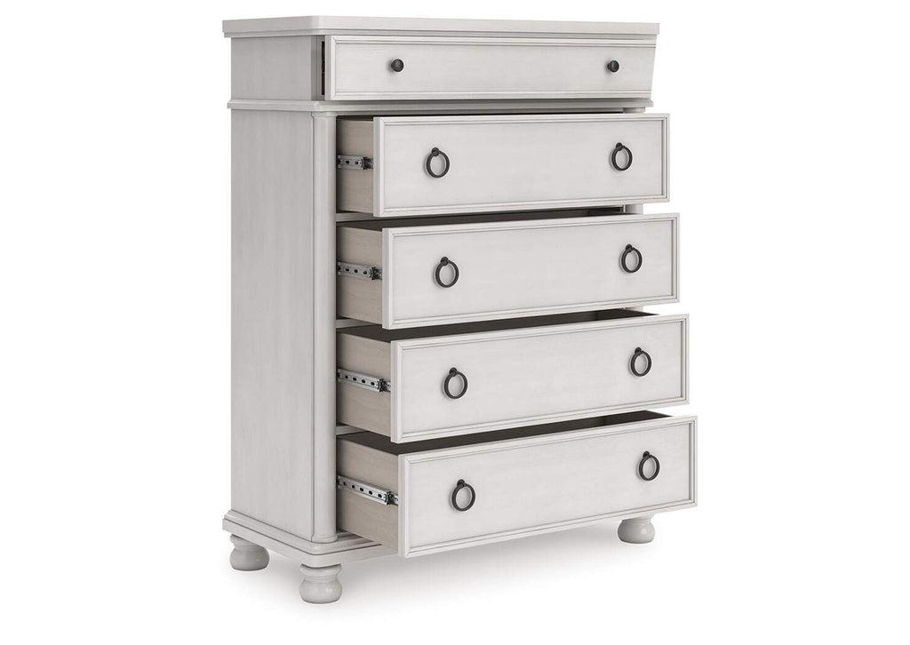 Chadworth California King Poster Bed, Dresser and Chest angled view
