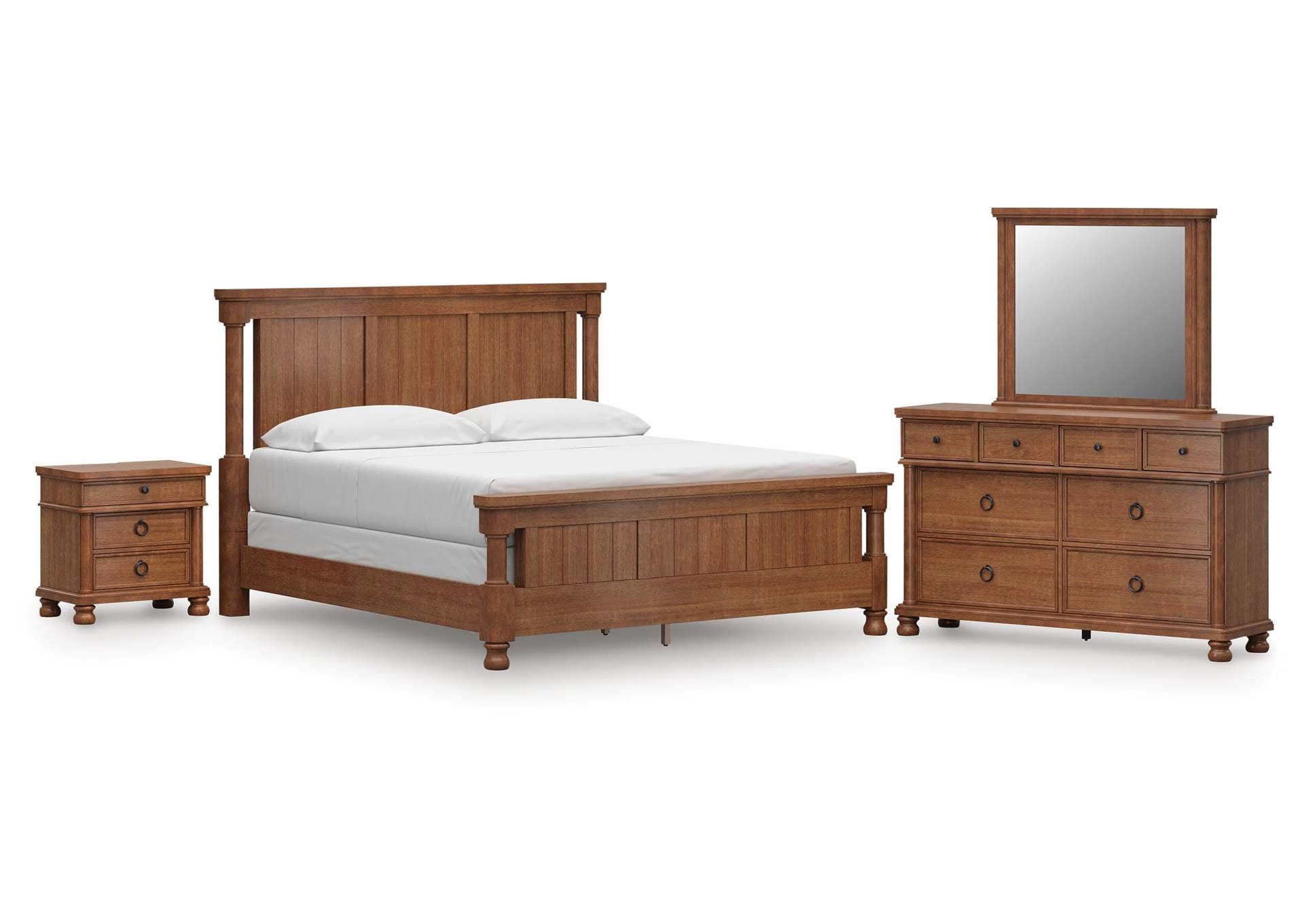 Chadworth California King Poster Bed with Mirrored Dresser and Nightstand