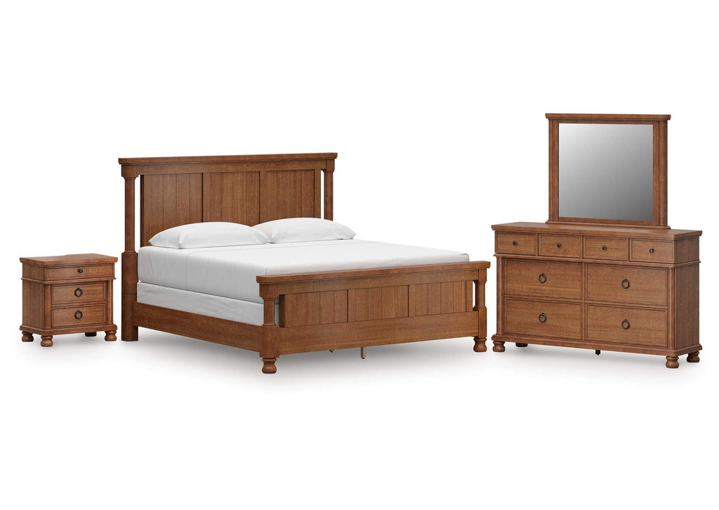 Chadworth King Poster Bed with Mirrored Dresser and Nightstand