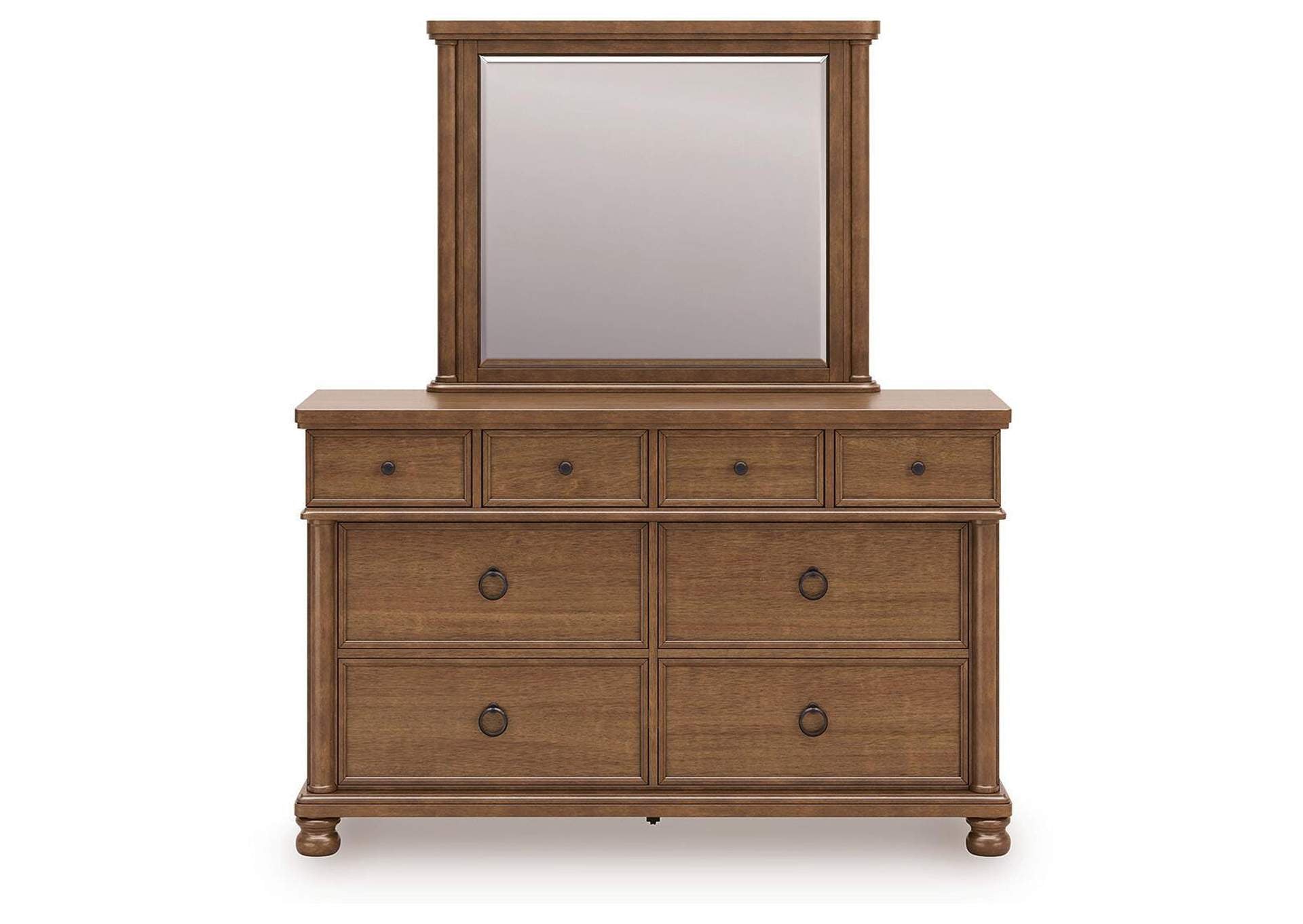 Chadworth California King Poster Bed with Mirrored Dresser and Nightstand front view