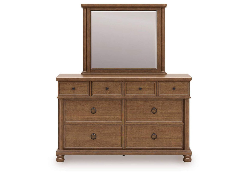 Chadworth Queen Poster Bed with Mirrored Dresser and Nightstand front view