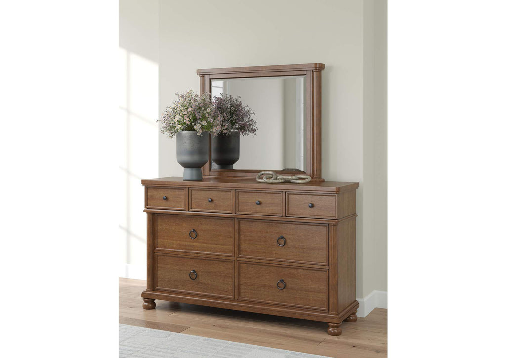 Chadworth King Poster Bed with Mirrored Dresser and Nightstand
