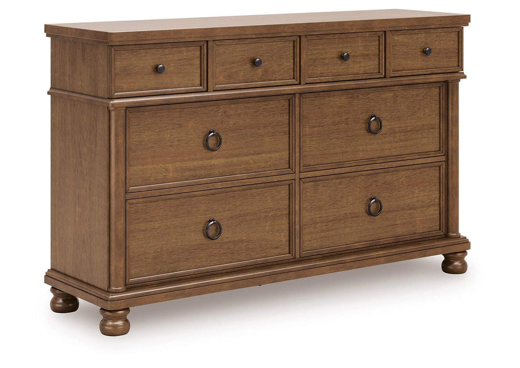 Chadworth California King Poster Bed with Dresser angled view