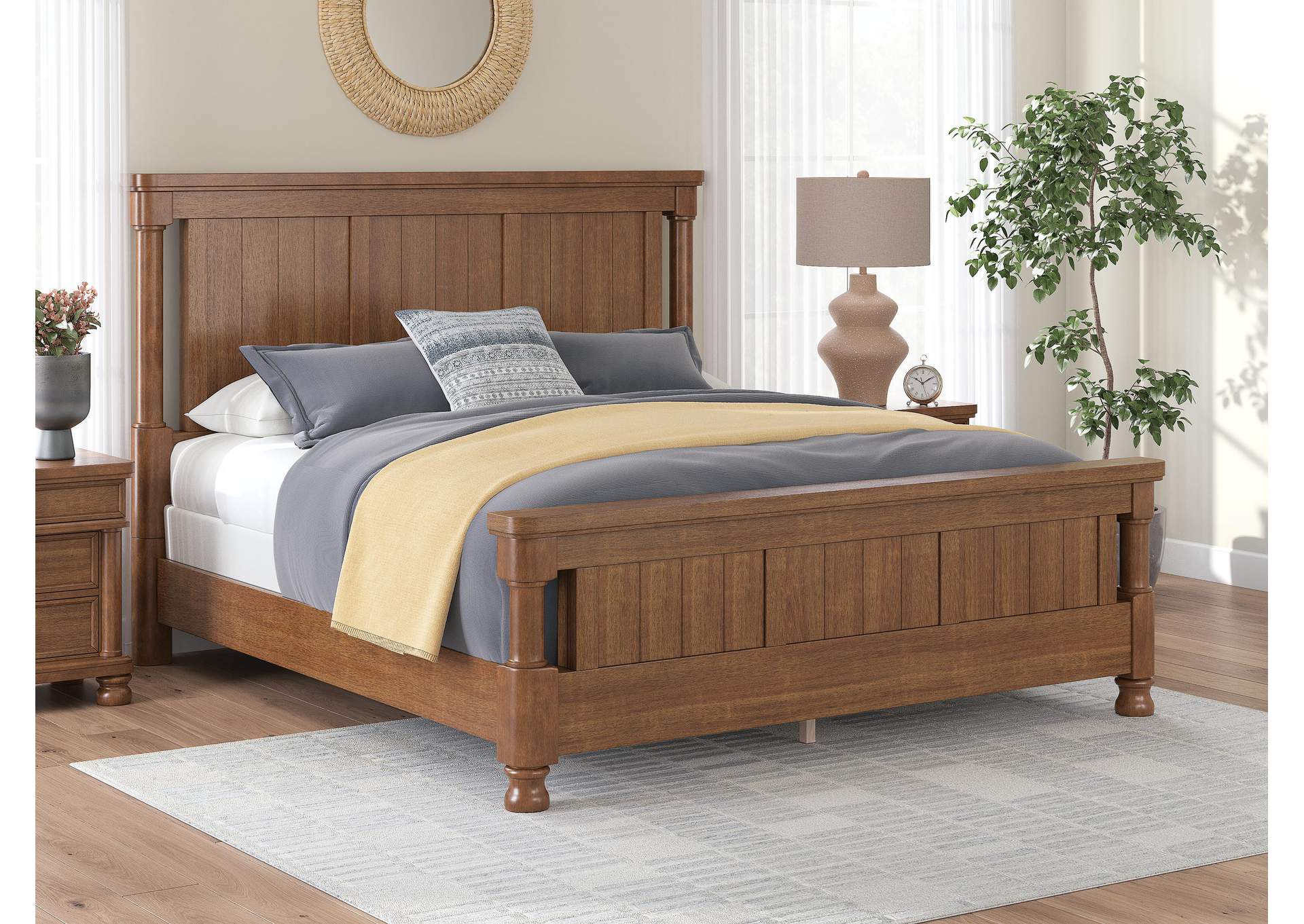 Chadworth California King Poster Bed with Mirrored Dresser and Nightstand