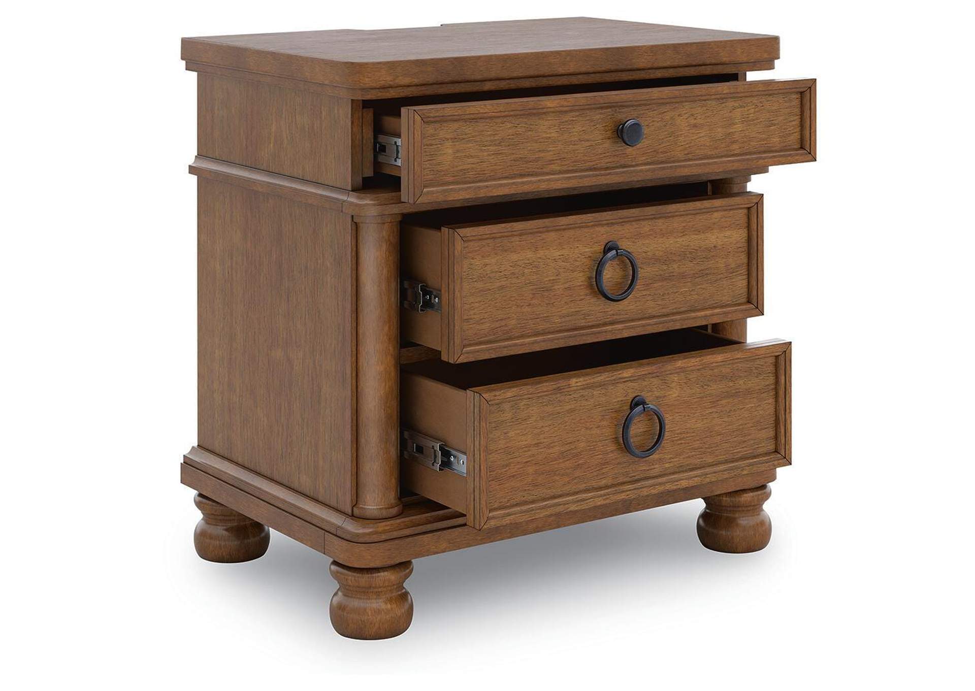 Chadworth California King Poster Bed with Mirrored Dresser and Nightstand angled view