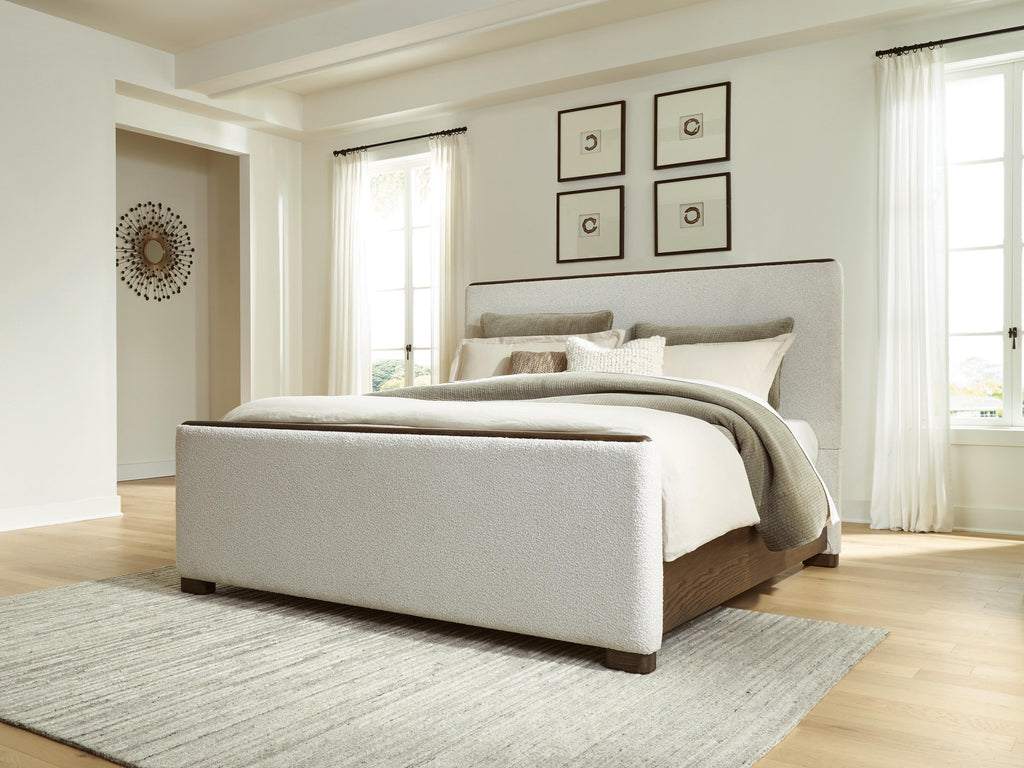 Radkin King Upholstered Panel Bed in Burnished Brown, lifestyle view