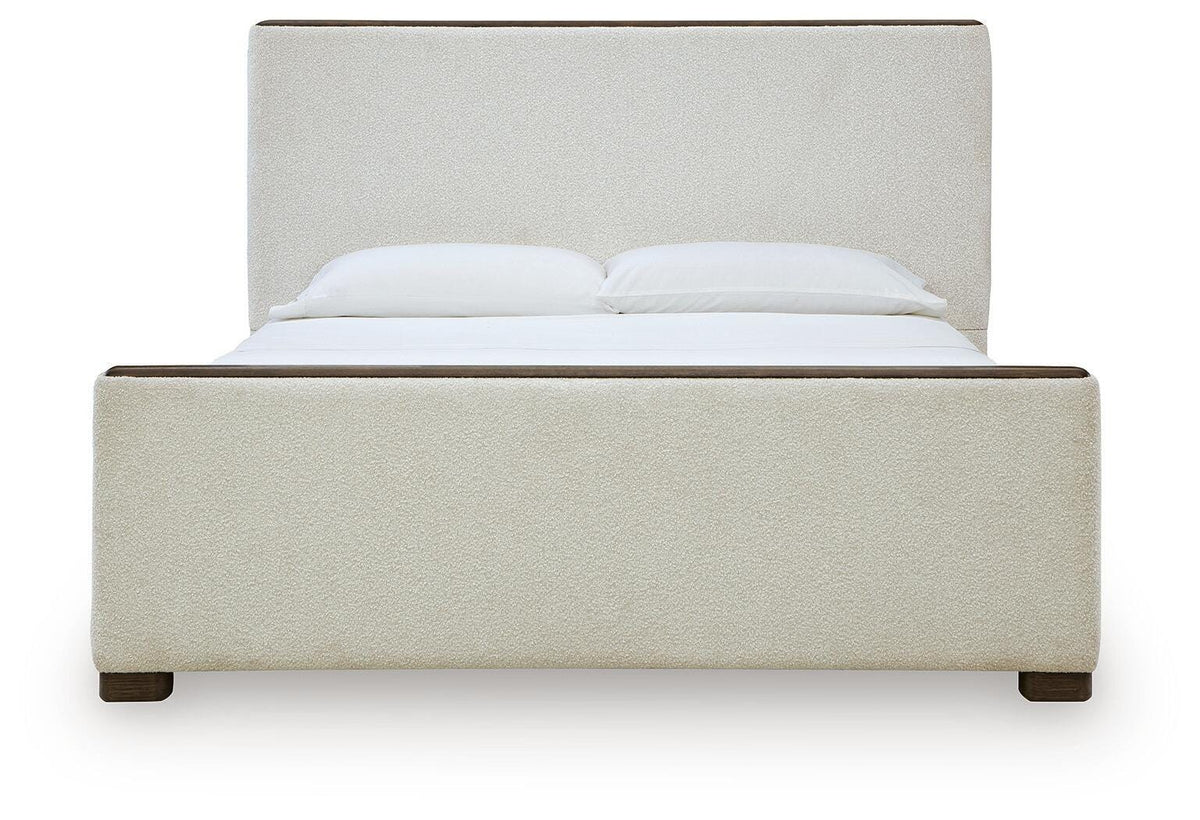 Radkin California King Upholstered Panel Bed in Burnished Brown, front view