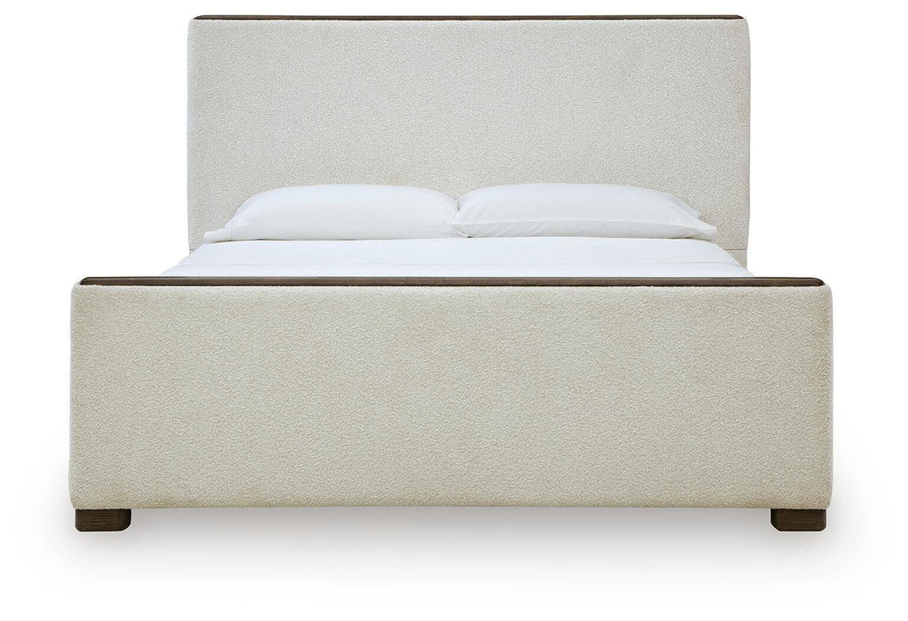 Radkin King Upholstered Panel Bed in Burnished Brown, front view