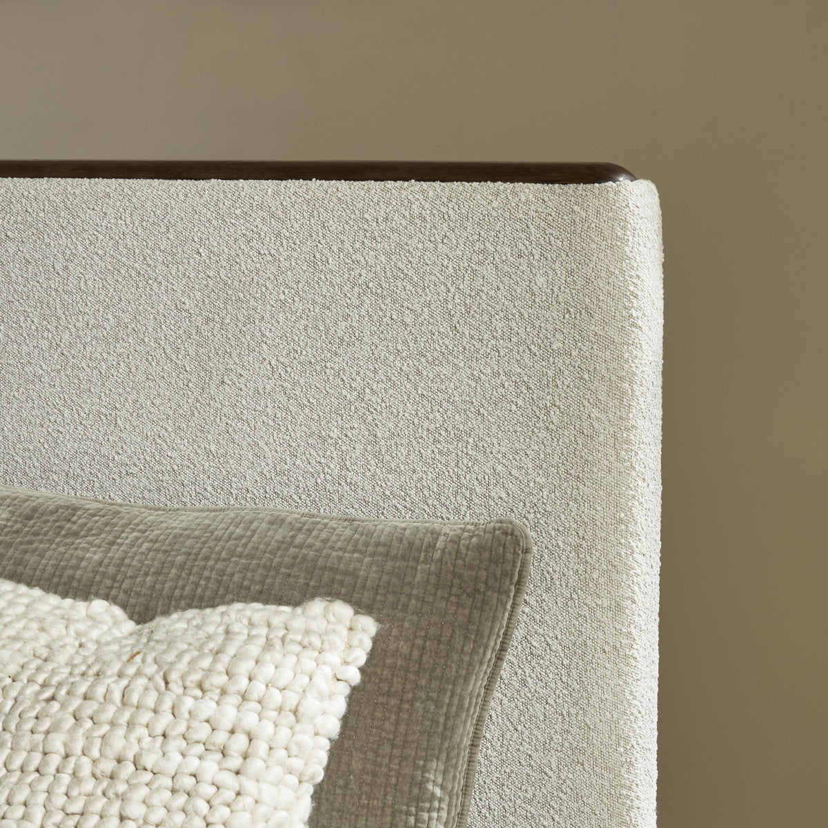 Radkin King Upholstered Panel Bed in Burnished Brown, detail view