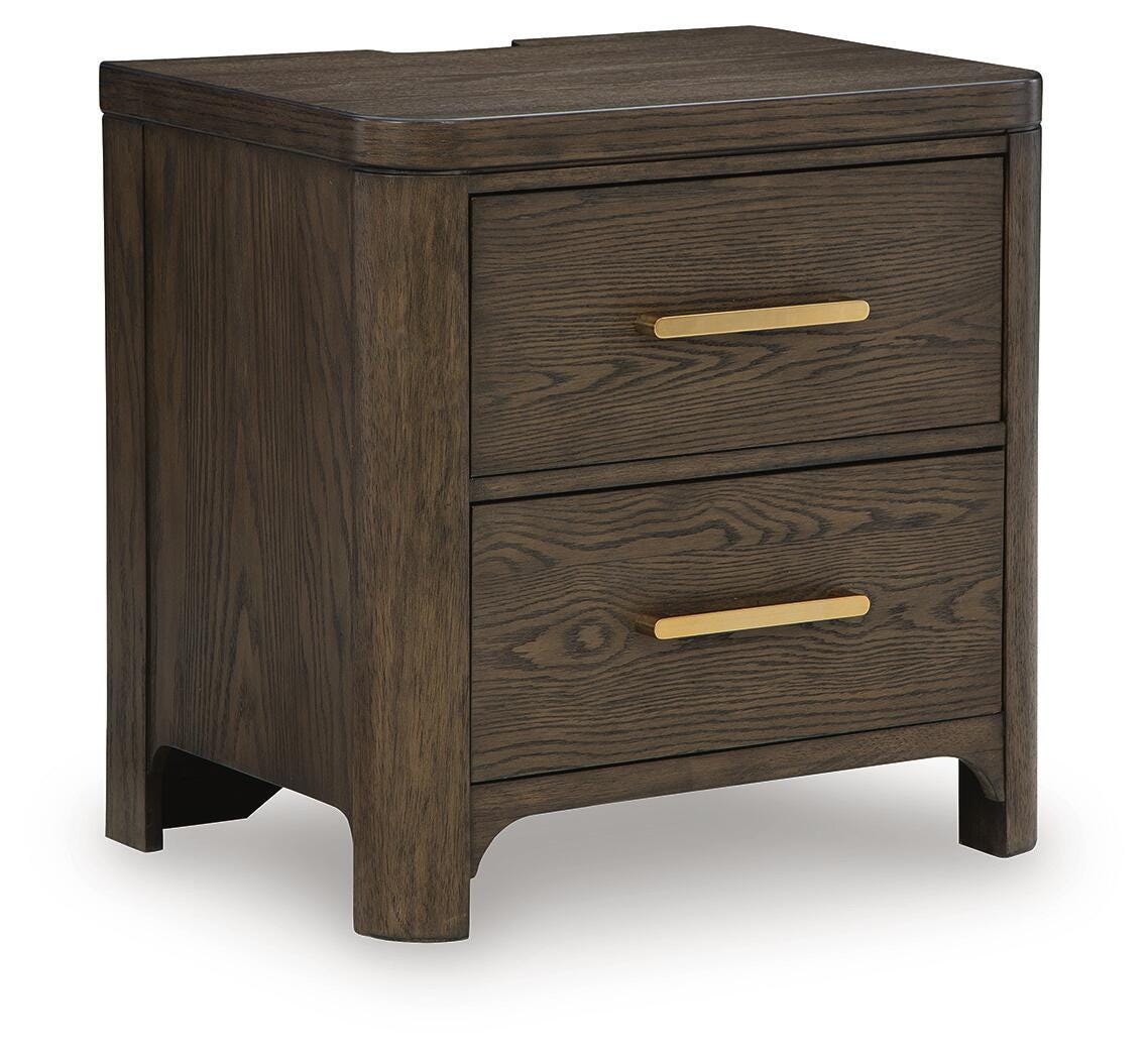 Radkin Nightstand in Burnished Brown, closed view