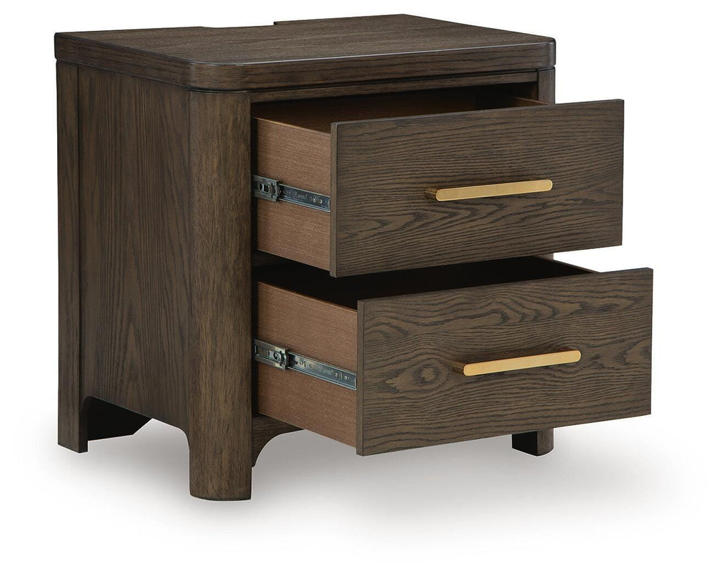 Radkin Nightstand in Burnished Brown, open view