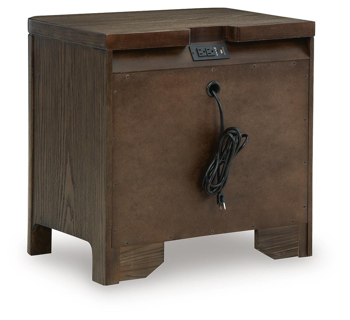 Radkin Nightstand in Burnished Brown, back view