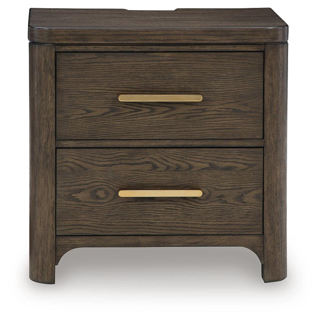 Radkin Nightstand in Burnished Brown, front view