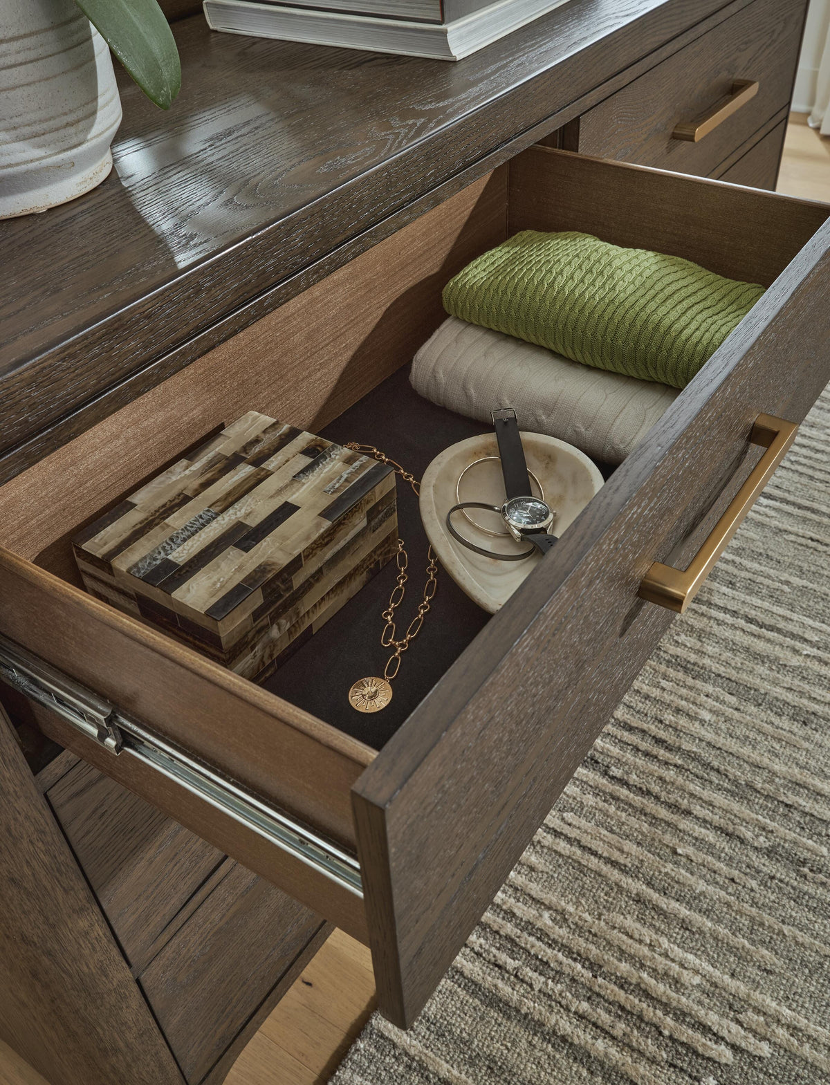 Radkin Dresser in Burnished Brown, detail view