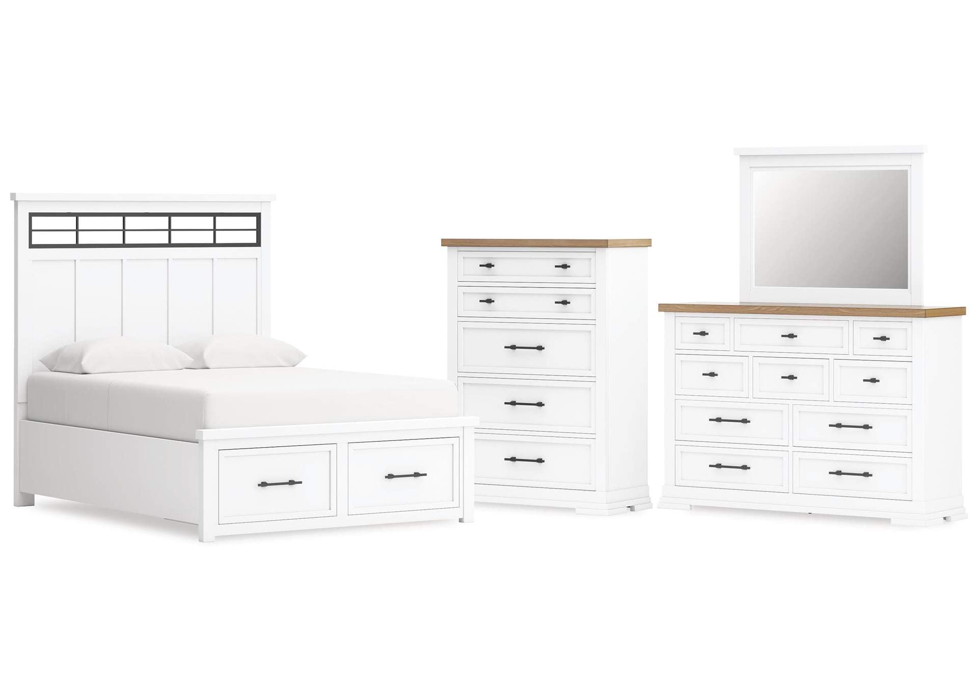 Ashbryn Queen Panel Storage Bed, Dresser, Mirror and Chest