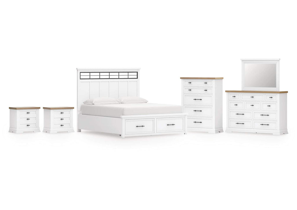 Ashbryn California King Panel Storage Bed, Dresser, Mirror, Chest and 2 Nightstands