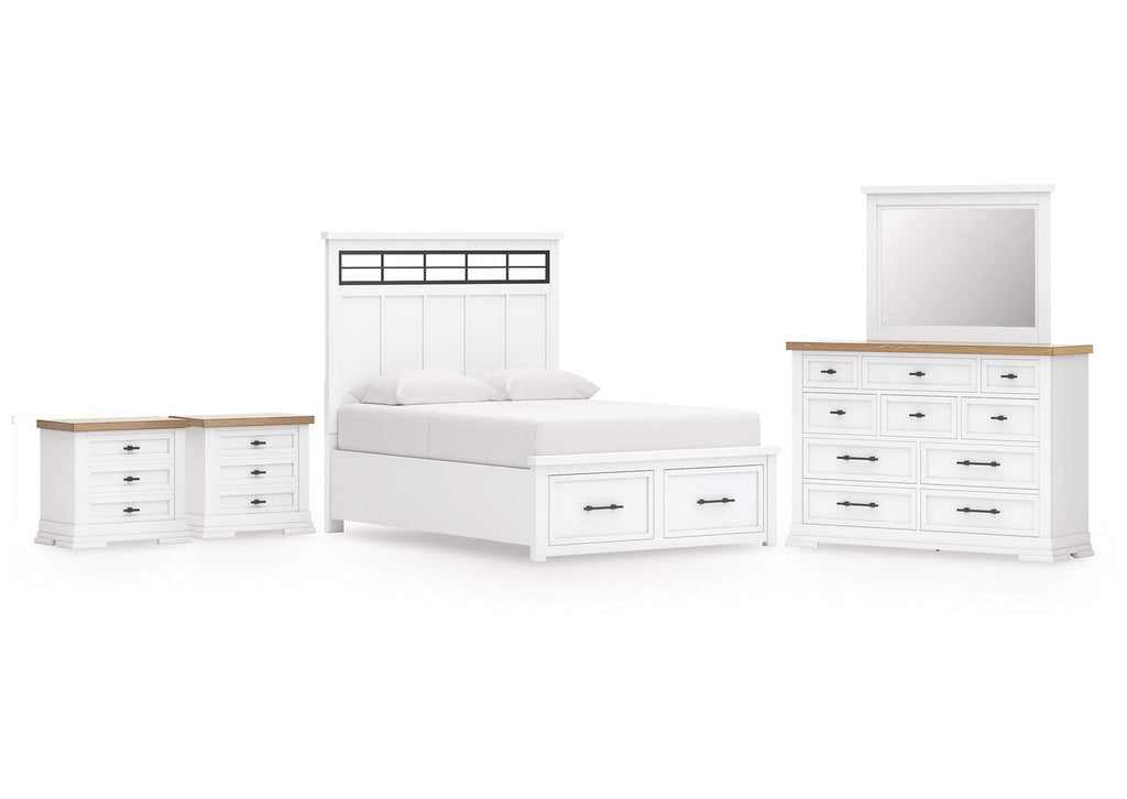 Ashbryn Queen Panel Storage Bed, Dresser, Mirror and 2 Nightstands
