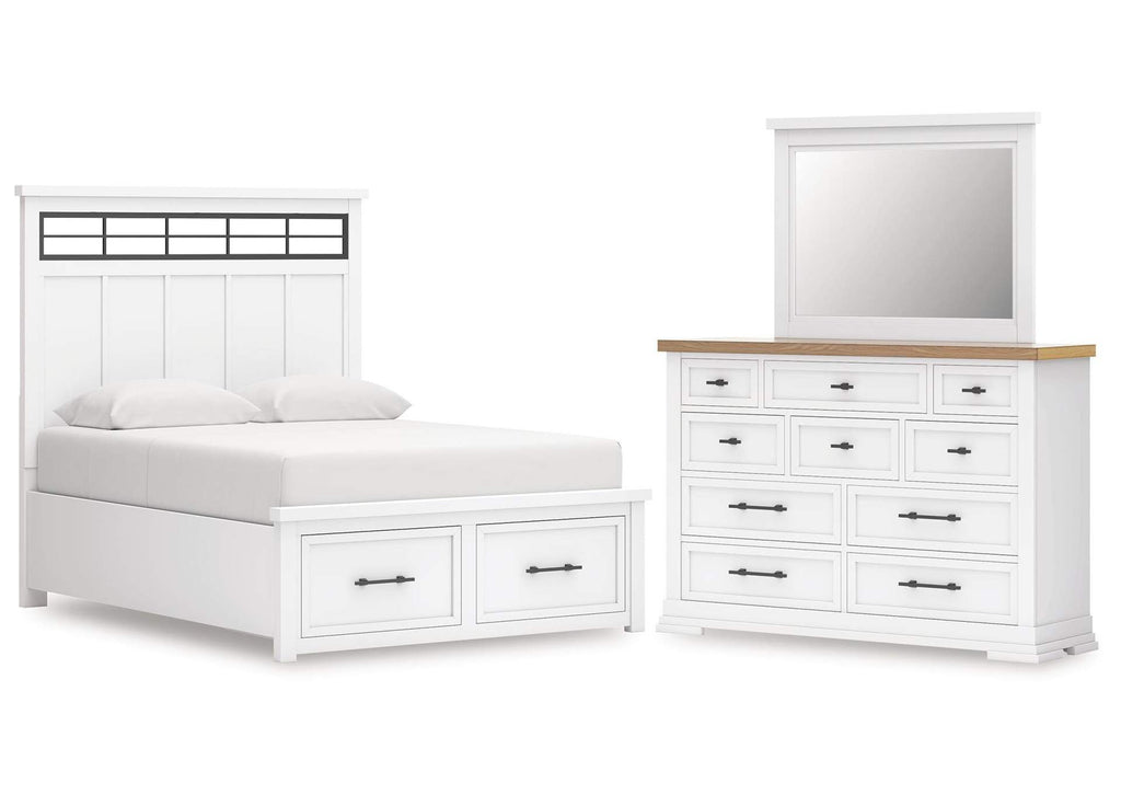 Ashbryn Queen Panel Storage Bed, Dresser and Mirror