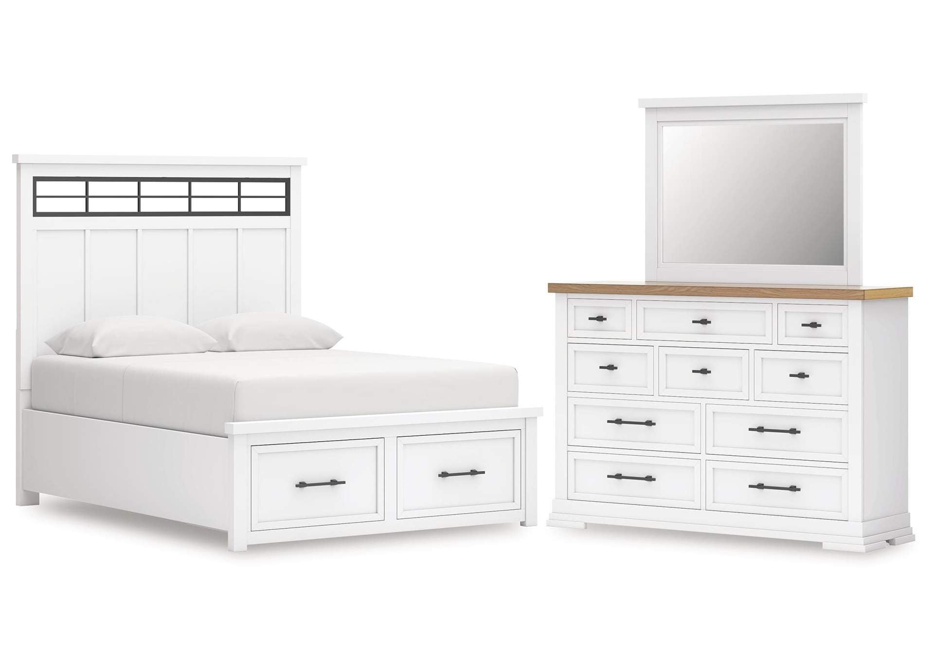 Ashbryn Queen Panel Storage Bed, Dresser and Mirror