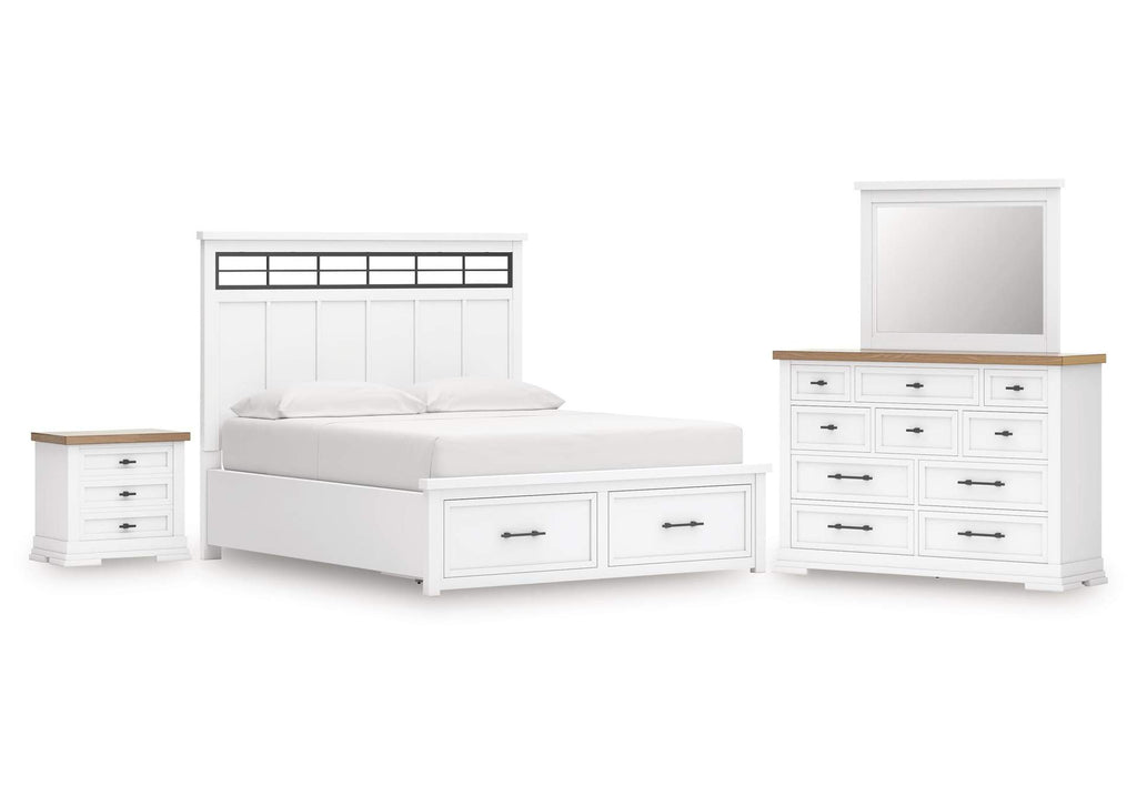 Ashbryn California King Panel Storage Bed, Dresser, Mirror and Nightstand