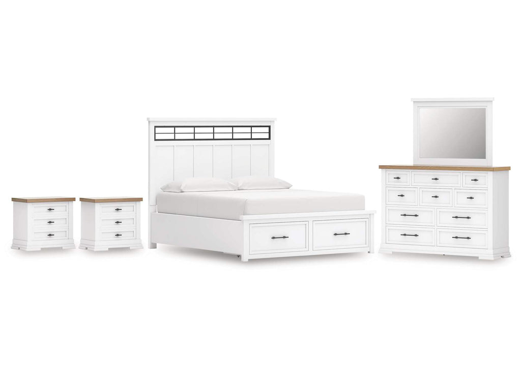 Ashbryn California King Panel Storage Bed, Dresser, Mirror and 2 Nightstands