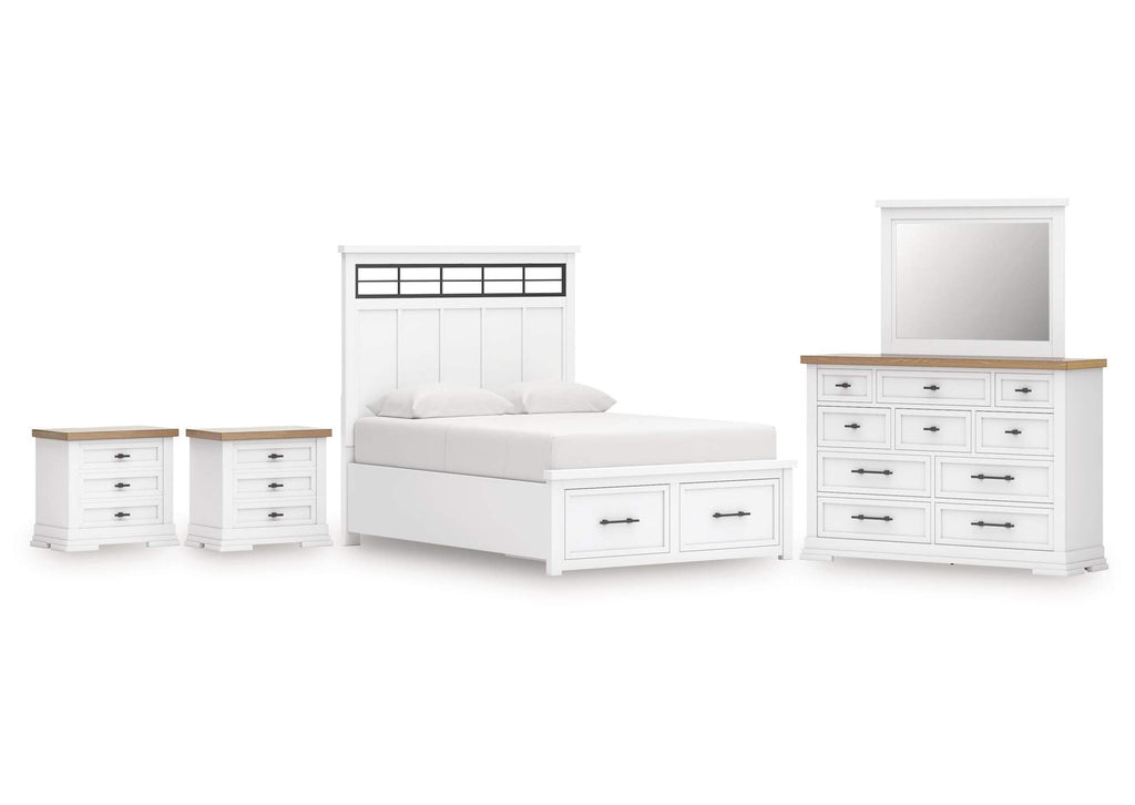 Ashbryn King Panel Storage Bed, Dresser, Mirror and 2 Nightstands
