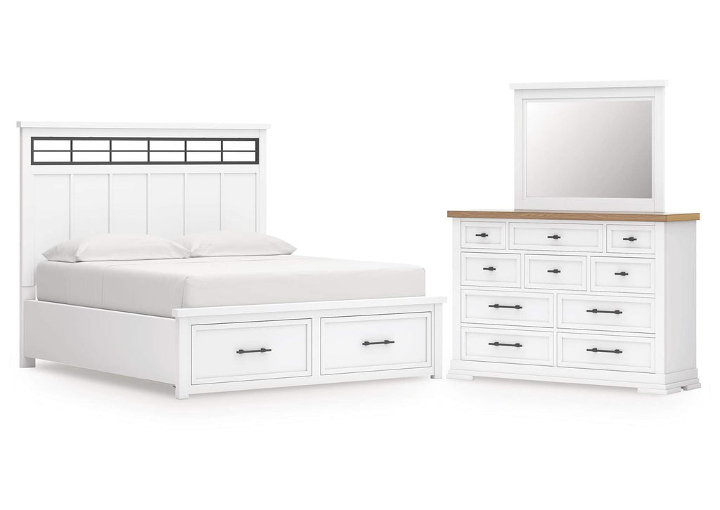 Ashbryn California King Panel Storage Bed, Dresser and Mirror