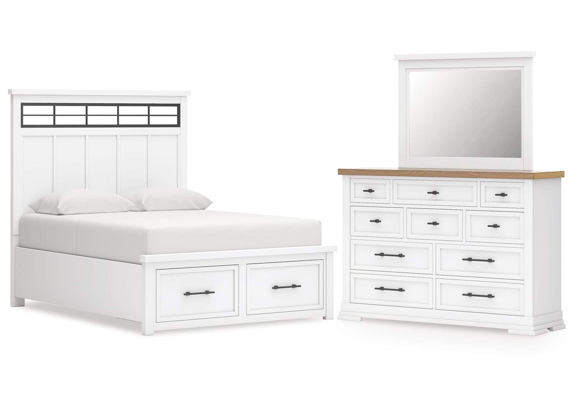 Ashbryn King Panel Storage Bed, Dresser and Mirror