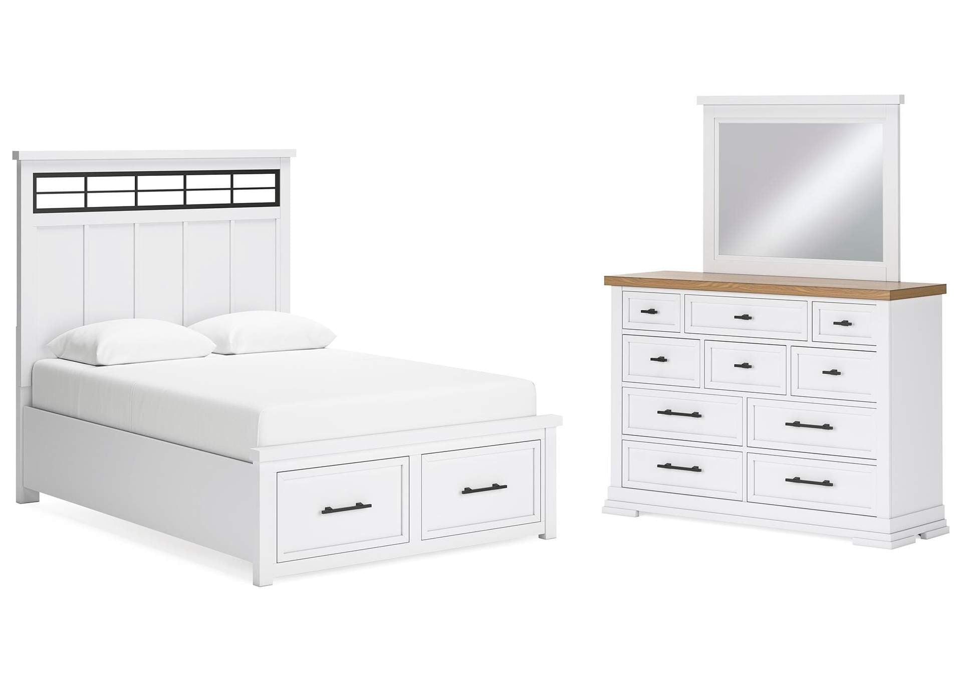 Ashbryn Queen Panel Storage Bed, Dresser and Mirror