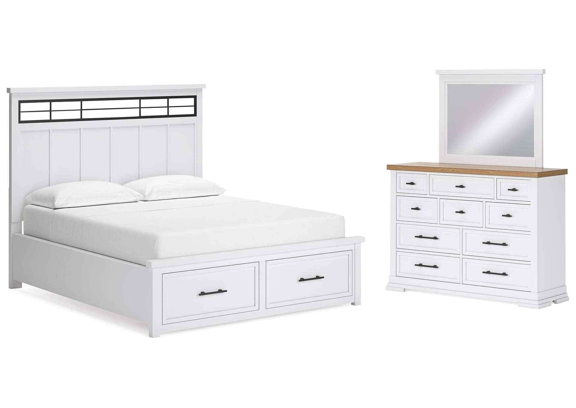 Ashbryn California King Panel Storage Bed, Dresser and Mirror