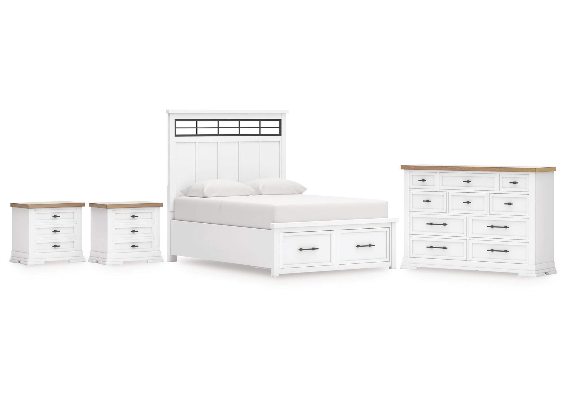 Ashbryn Queen Panel Storage Bed, Dresser and 2 Nightstands
