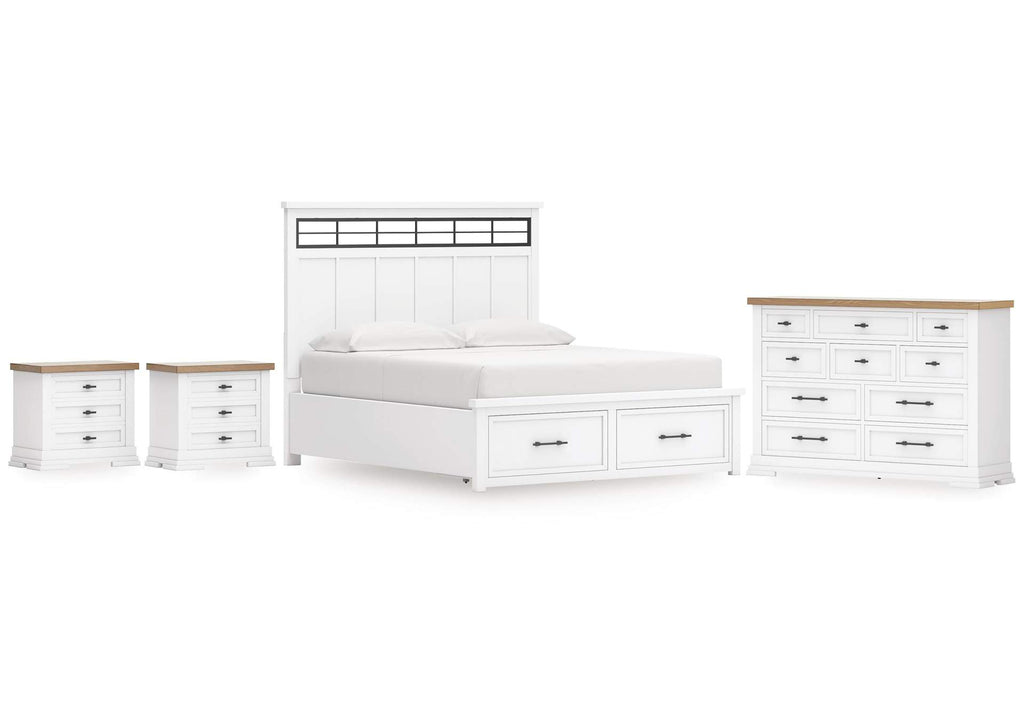 Ashbryn California King Panel Storage Bed, Dresser and 2 Nightstands