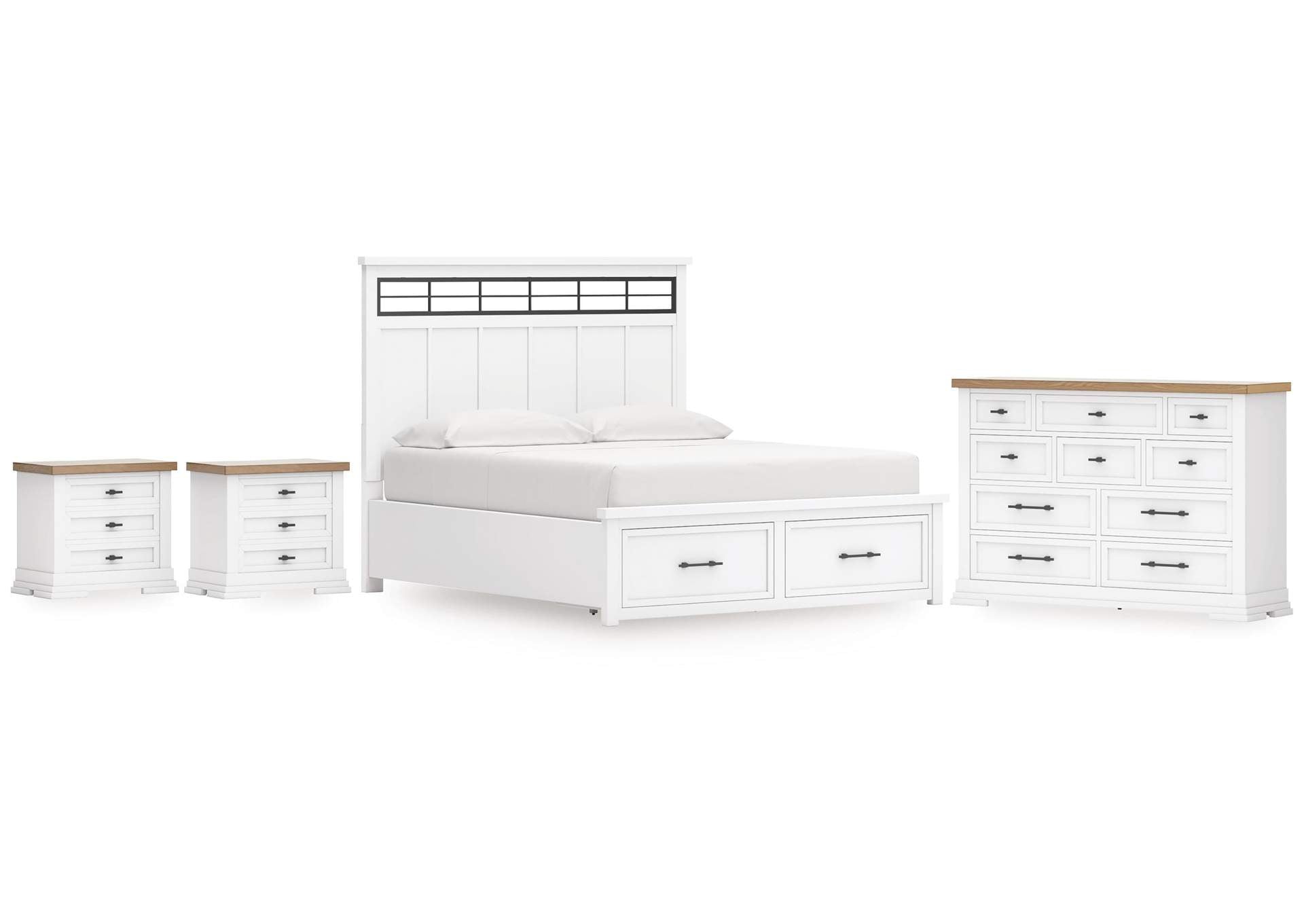 Ashbryn California King Panel Storage Bed, Dresser and 2 Nightstands