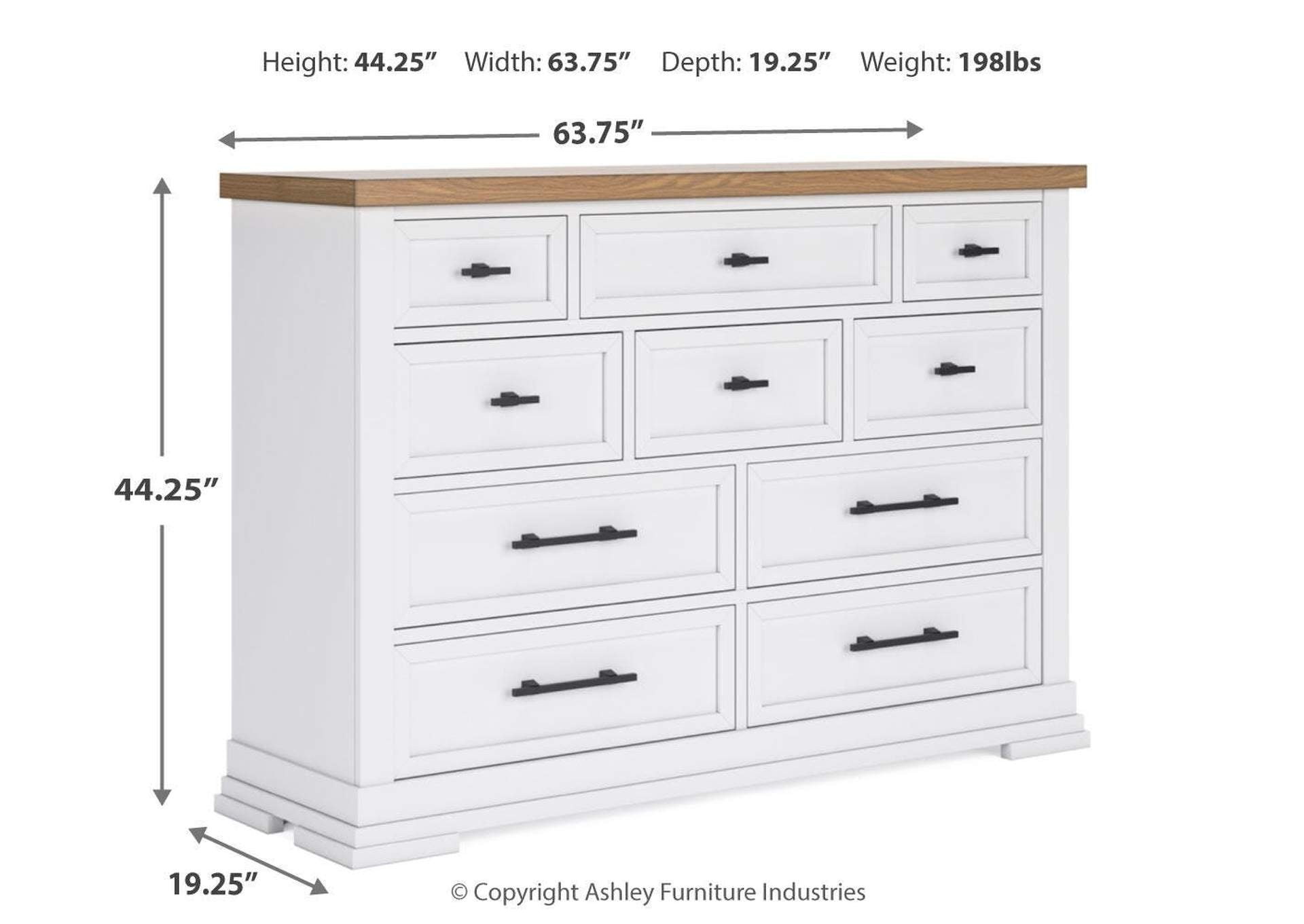 Ashbryn Queen Panel Storage Bed and Dresser dimensions
