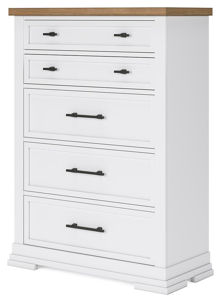 Ashbryn Chest of Drawers in White/Natural, angle view