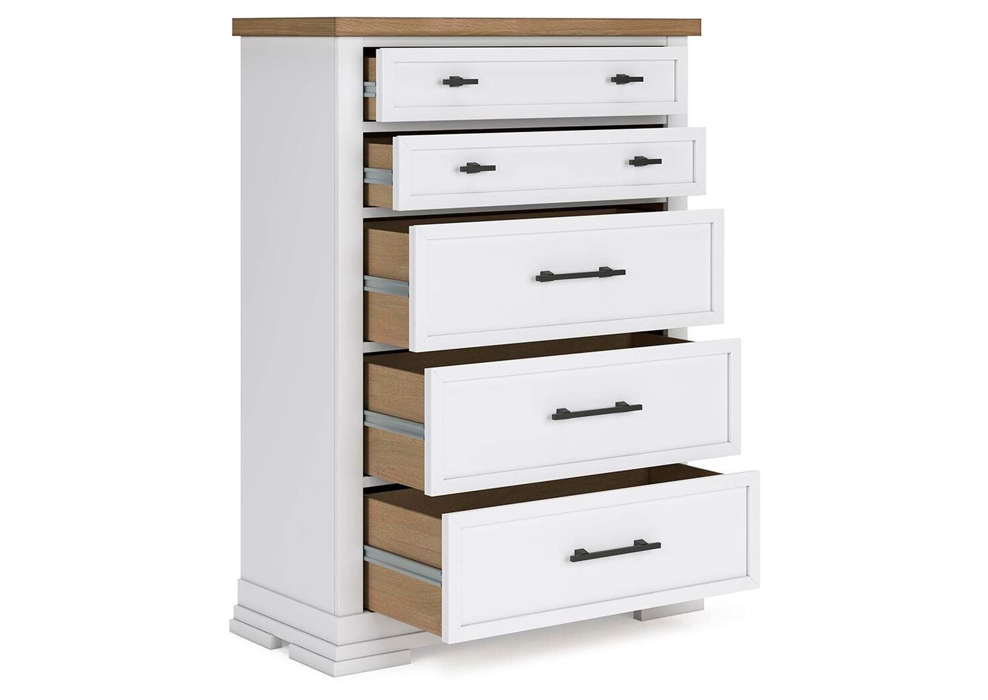 Ashbryn King Panel Storage Bed, Dresser, Mirror, Chest and 2 Nightstands angled view