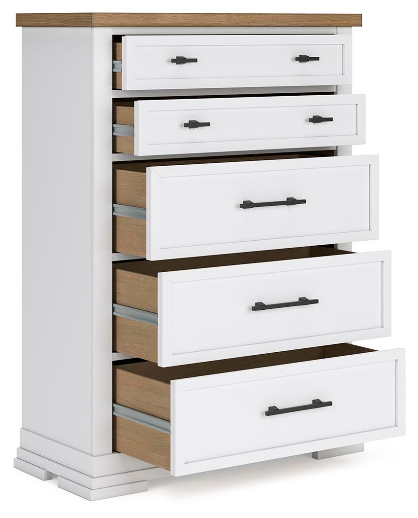Ashbryn Chest of Drawers in White/Natural, open view