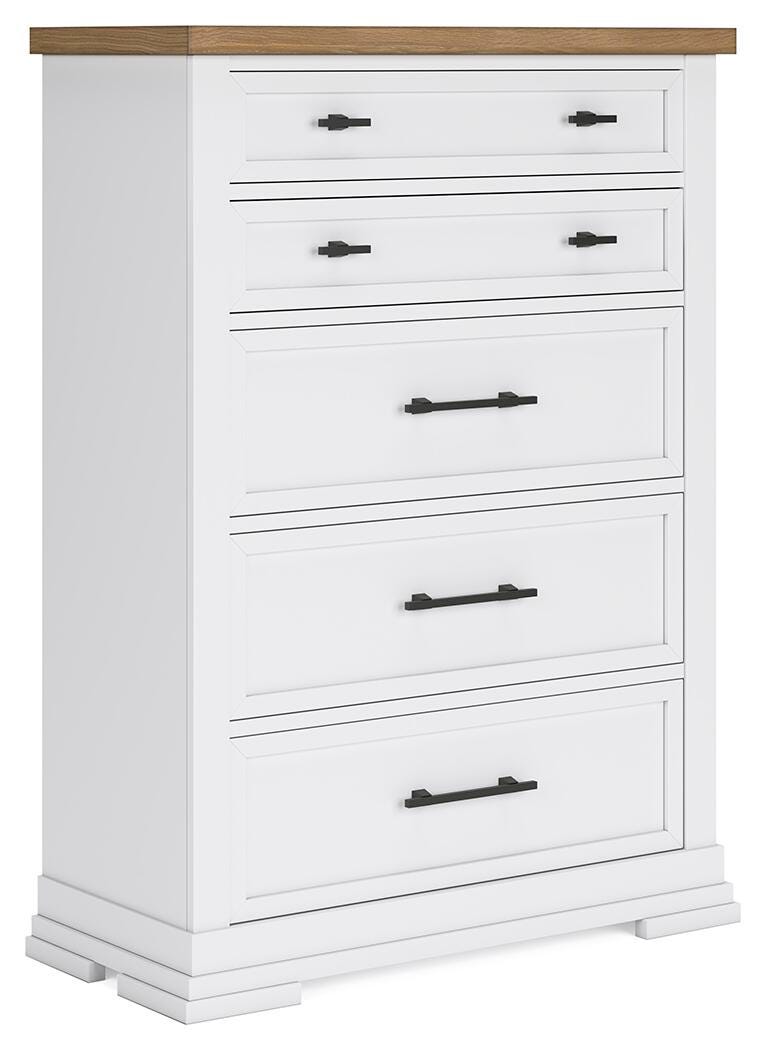Ashbryn Chest of Drawers in White/Natural, angle view