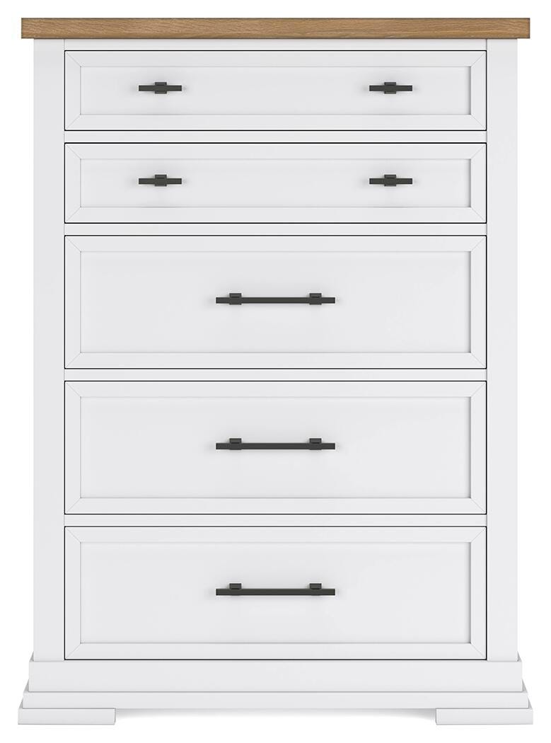 Ashbryn Chest of Drawers in White/Natural, front view