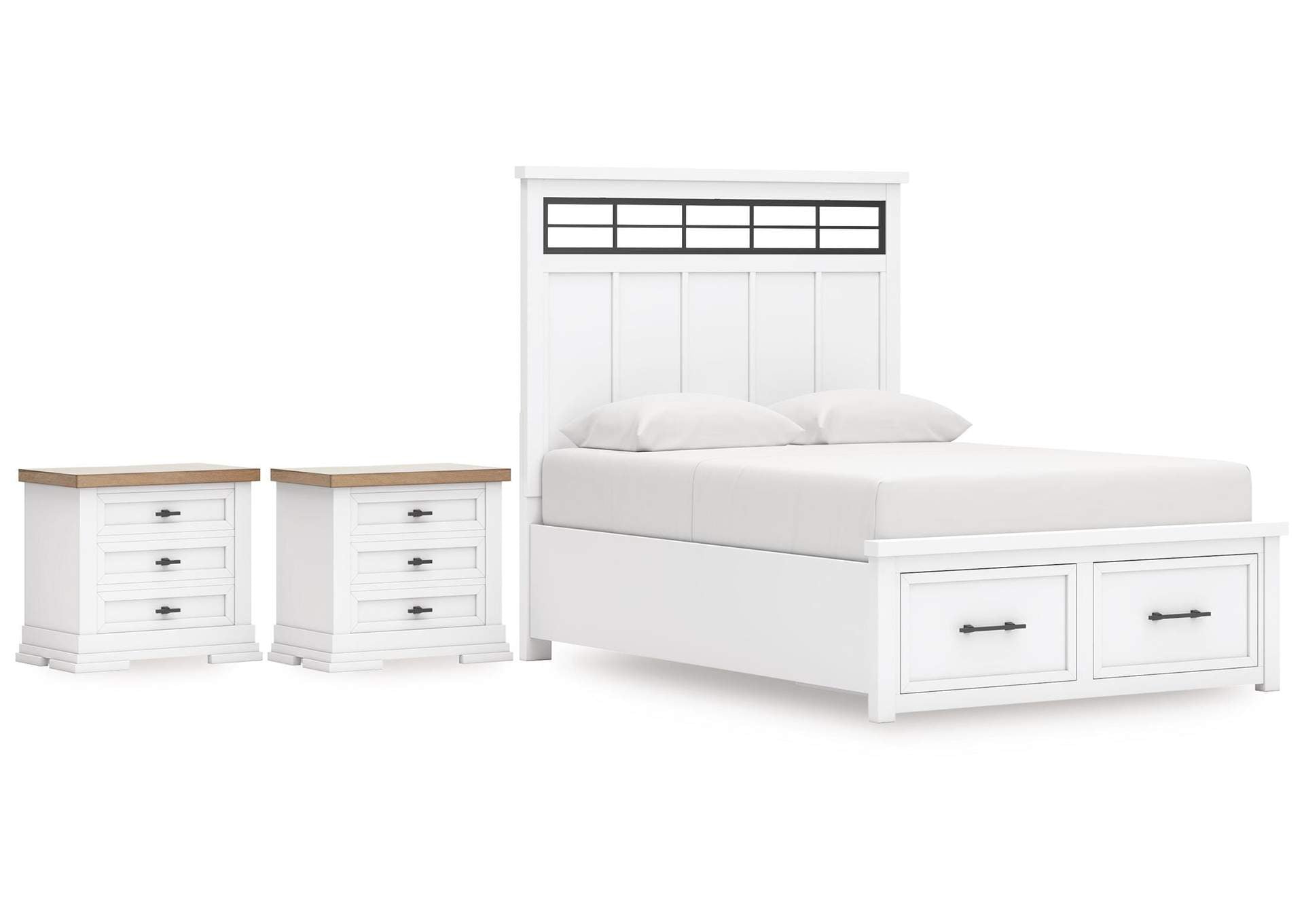 Ashbryn Queen Panel Storage Bed and 2 Nightstands