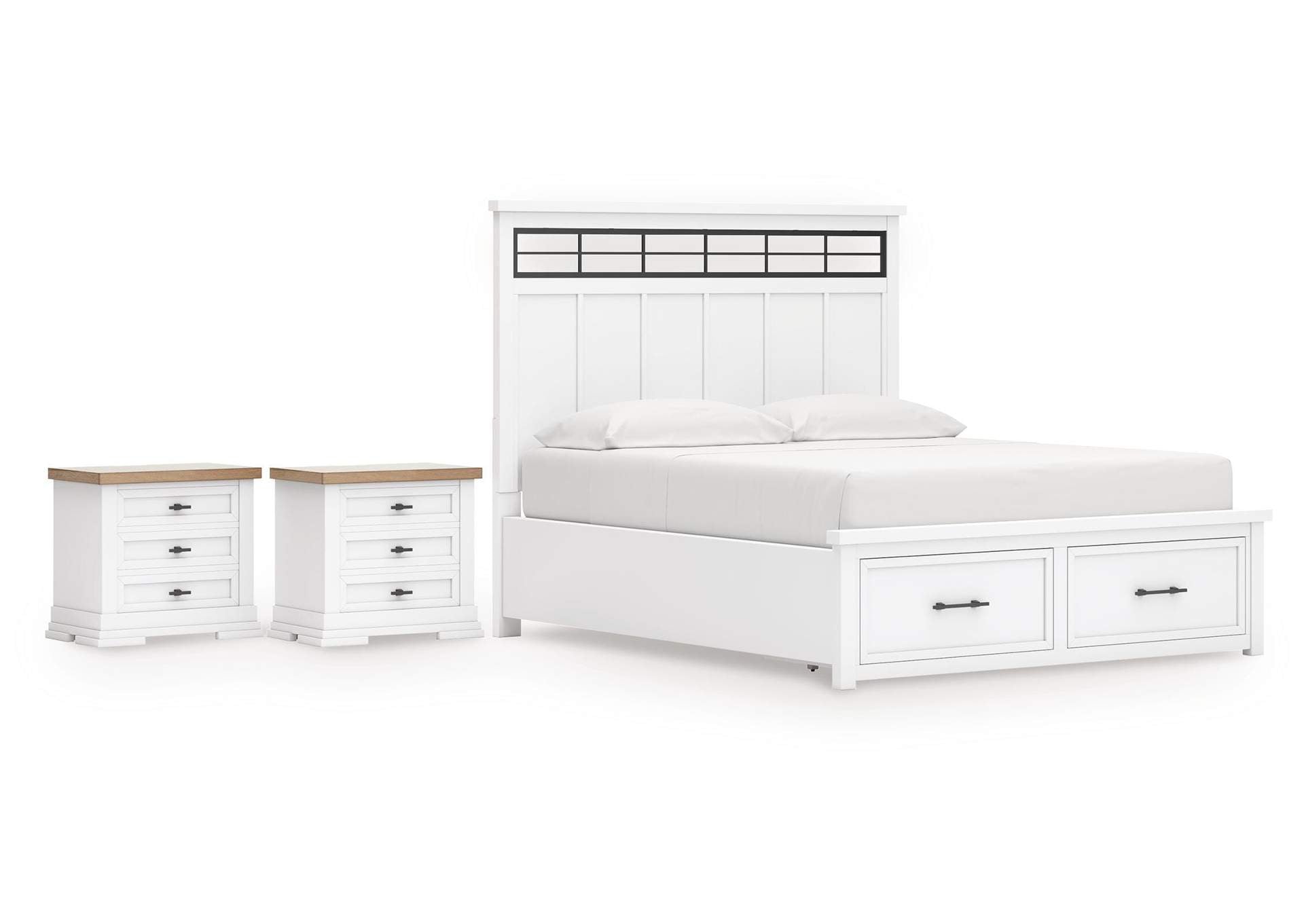 Ashbryn California King Panel Storage Bed and 2 Nightstands