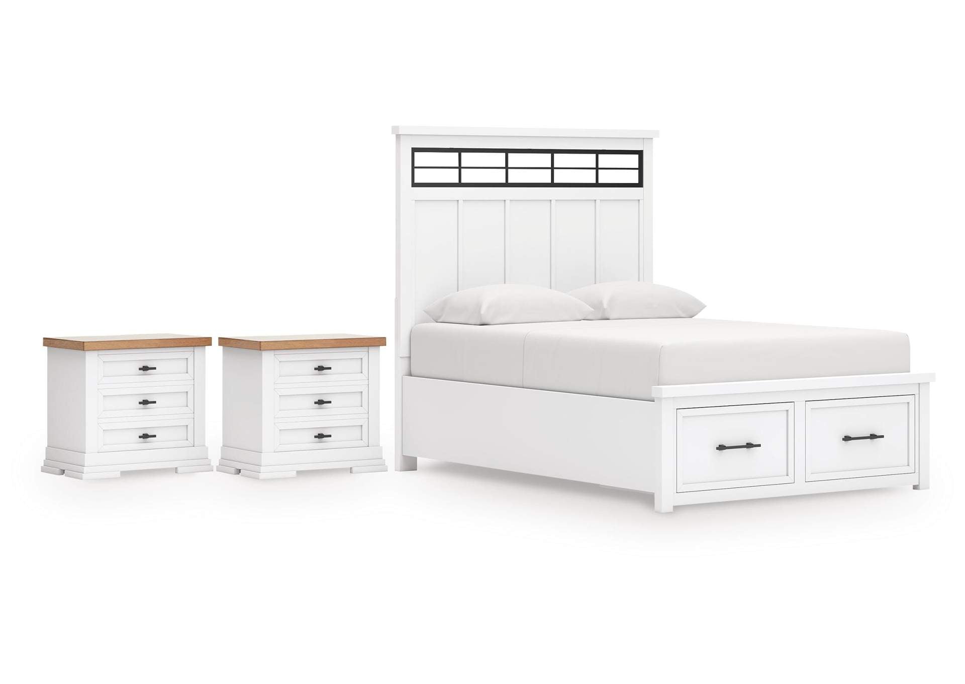 Ashbryn King Panel Storage Bed and 2 Nightstands