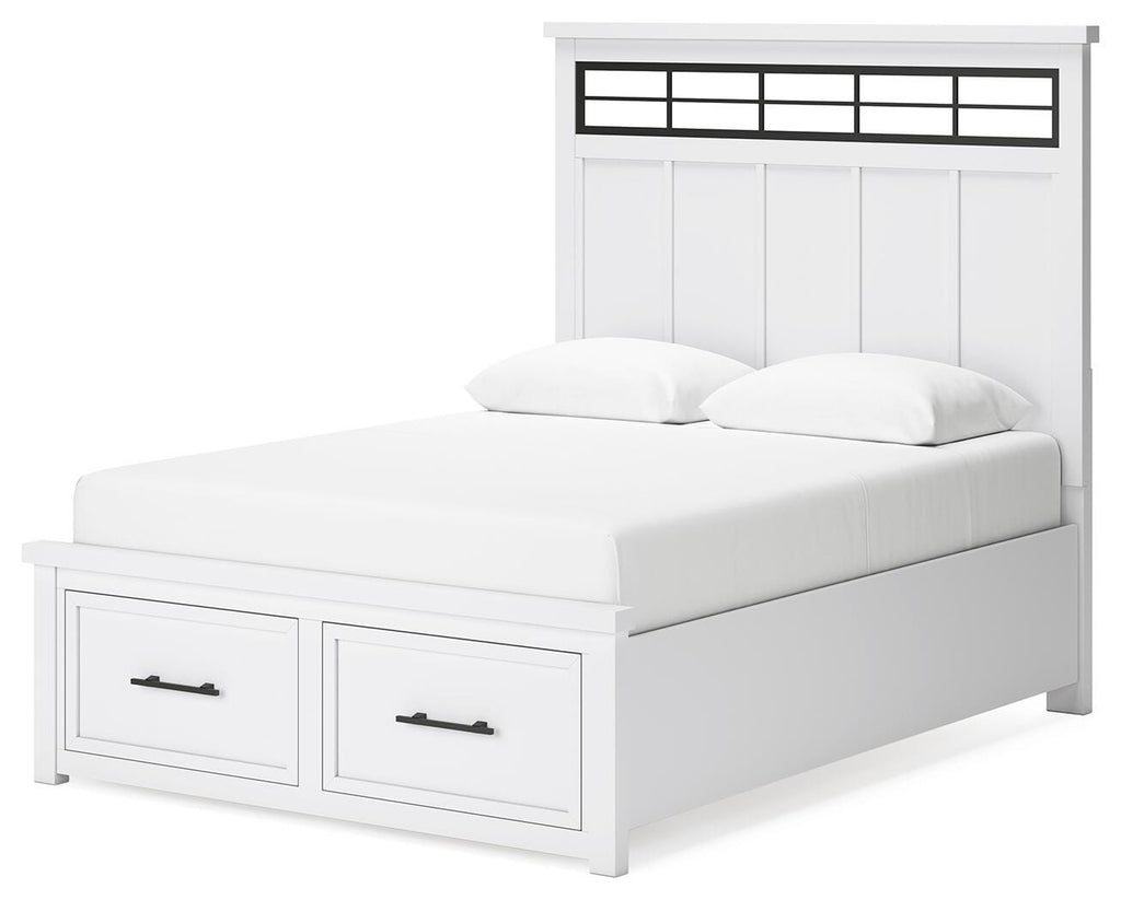 Ashbryn Queen Panel Storage Bed in White/Natural, angle view
