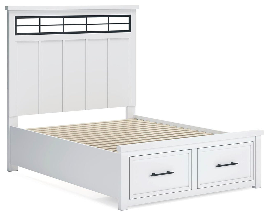 Ashbryn Queen Panel Storage Bed in White/Natural, angle view