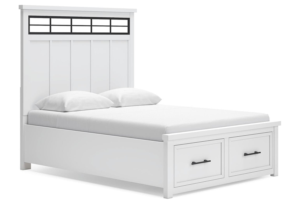 Ashbryn Queen Panel Storage Bed in White/Natural, angle view