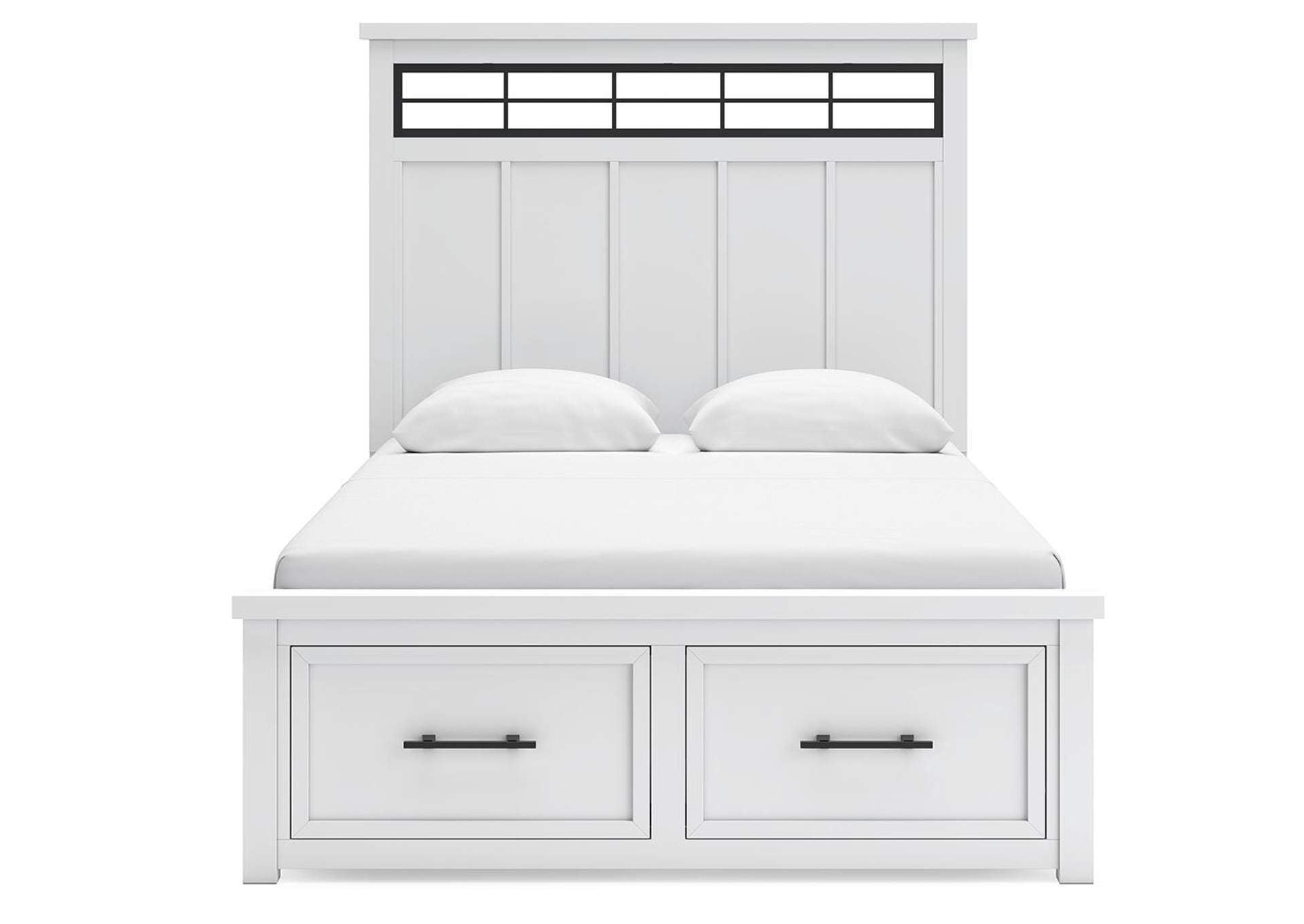 Ashbryn Queen Panel Storage Bed, Dresser, Mirror and Nightstand front view