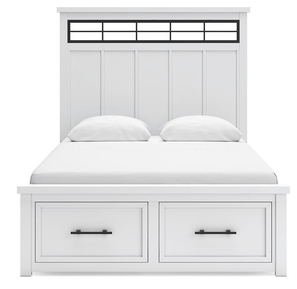Ashbryn Queen Panel Storage Bed in White/Natural, front view