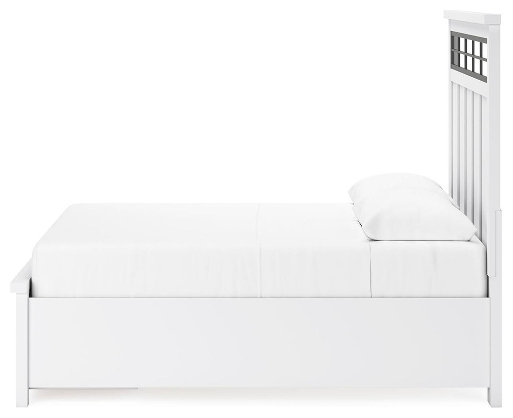 Ashbryn Queen Panel Storage Bed in White/Natural, alternate side view