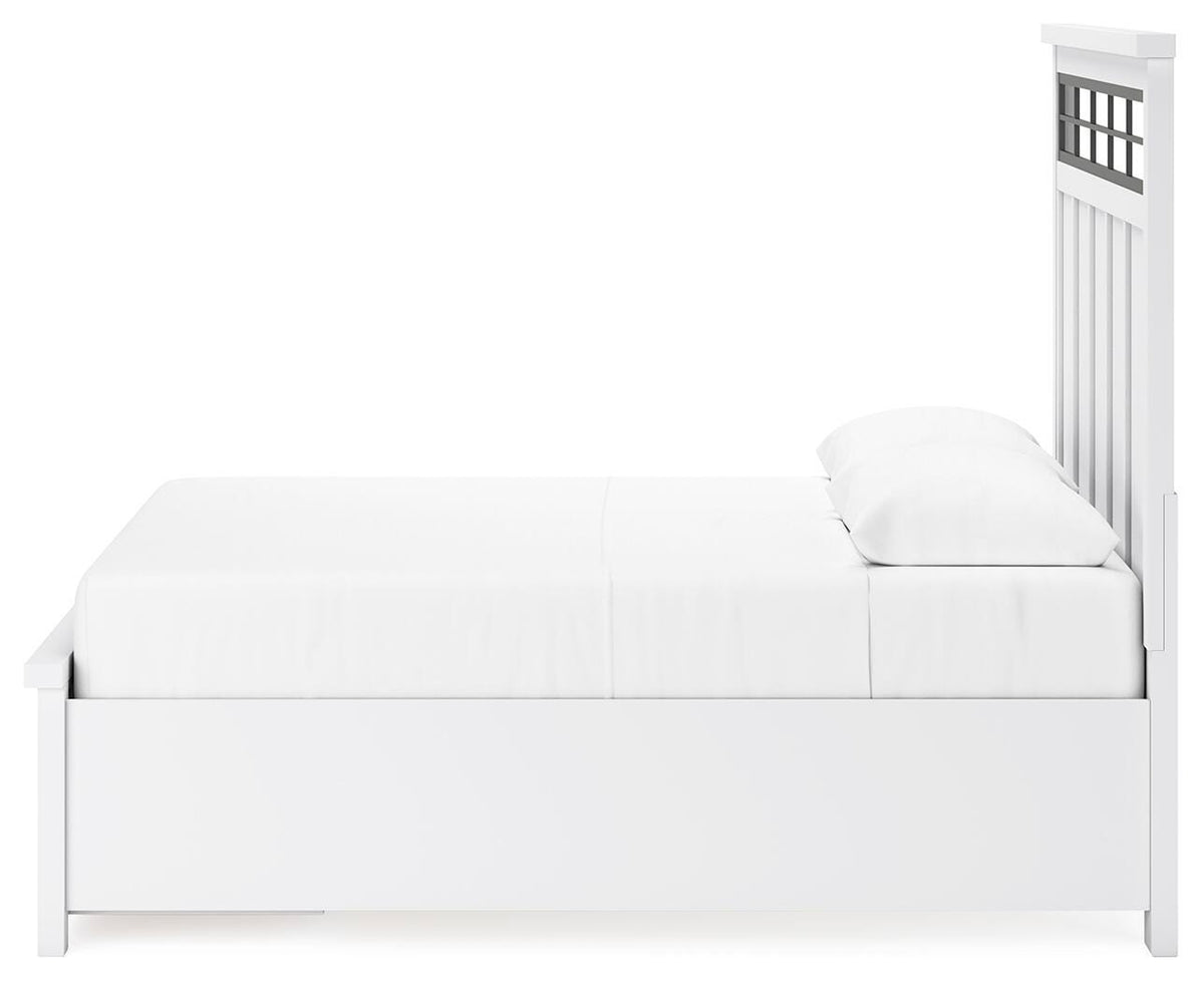 Ashbryn Queen Panel Storage Bed in White/Natural, alternate side view